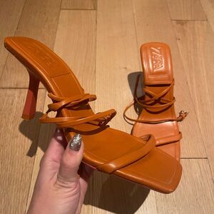 ZARA Heels Tied Lace up Strappy Sandals Orange 39 EU 8.5 US